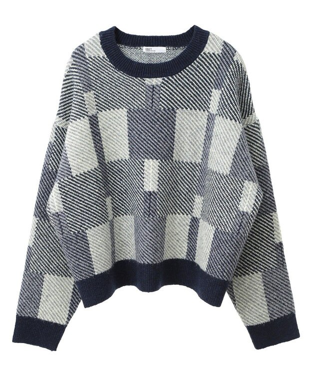 CRAFT STANDARD BOUTIQUE 洗える/チェック柄ニットプルオーバー Navy