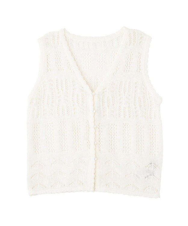 earth music&ecology 【セットアップ対応】透かし編みニットベスト Off White