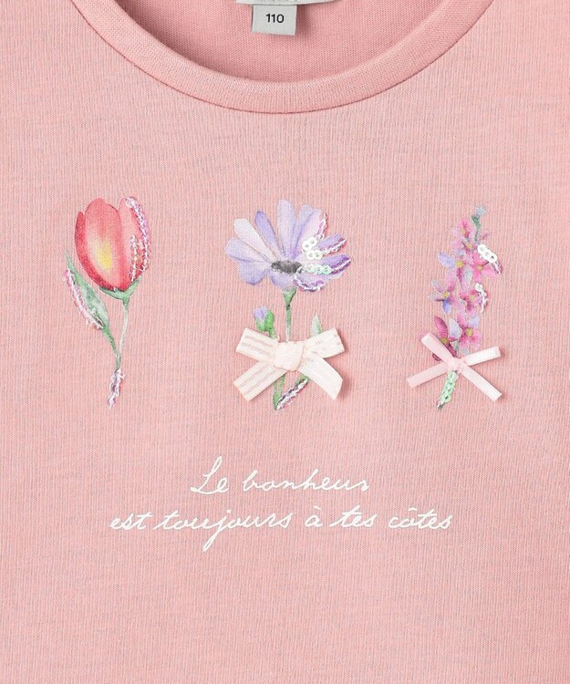 ANY KIDS フラワー スパンコール Tシャツ ピンク