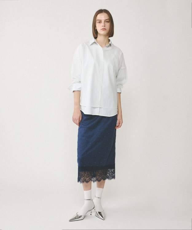 GRACE CONTINENTAL ドットチュールタイトスカート ブルー