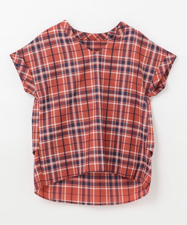 ANY 【洗える】イージーケアチェック ブラウス オレンジチェック