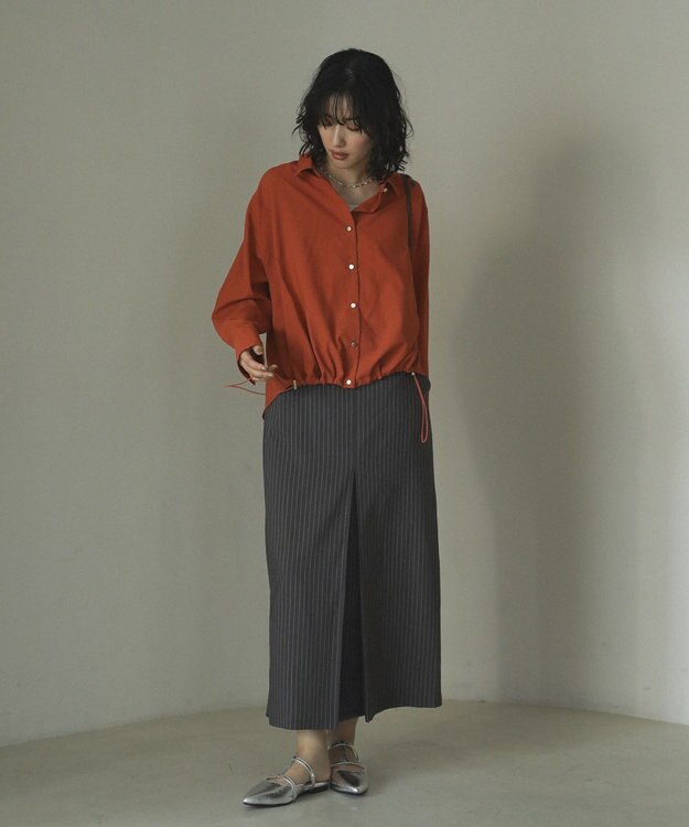 Green Parks 金ボタン裾ドロストシャツ Orange