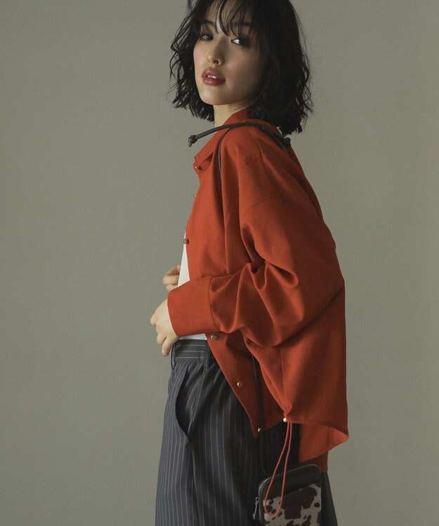 Green Parks 金ボタン裾ドロストシャツ Orange