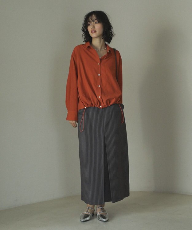 Green Parks 金ボタン裾ドロストシャツ Orange