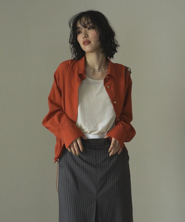 Green Parks 金ボタン裾ドロストシャツ Orange