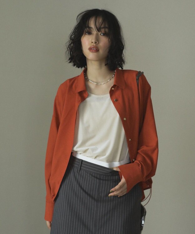 Green Parks 金ボタン裾ドロストシャツ Orange