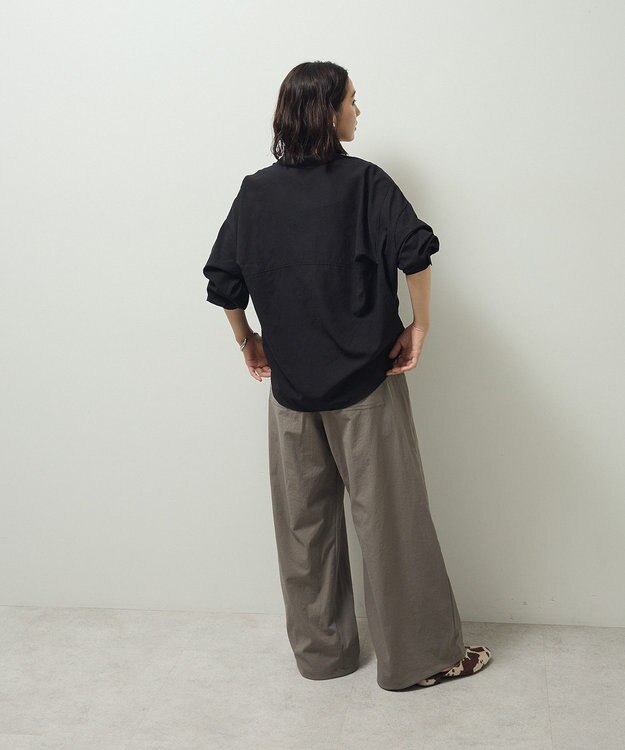 Green Parks 金ボタン裾ドロストシャツ Black