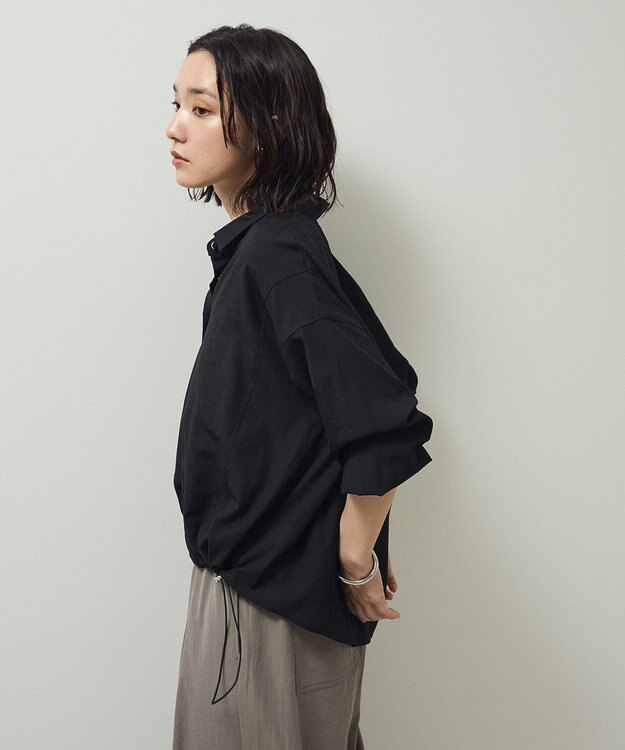 Green Parks 金ボタン裾ドロストシャツ Black