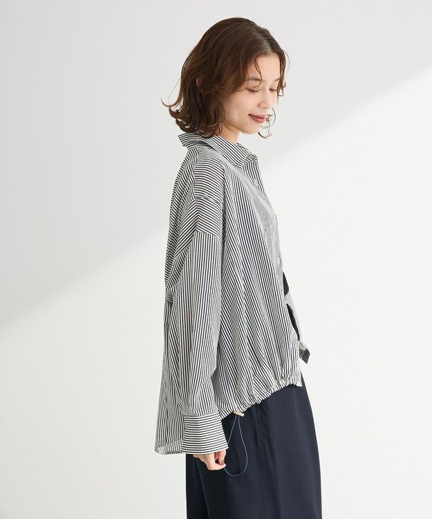 Green Parks 金ボタン裾ドロストシャツ Stripe