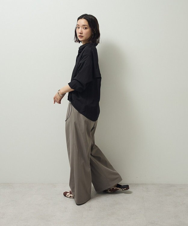 Green Parks 金ボタン裾ドロストシャツ Black