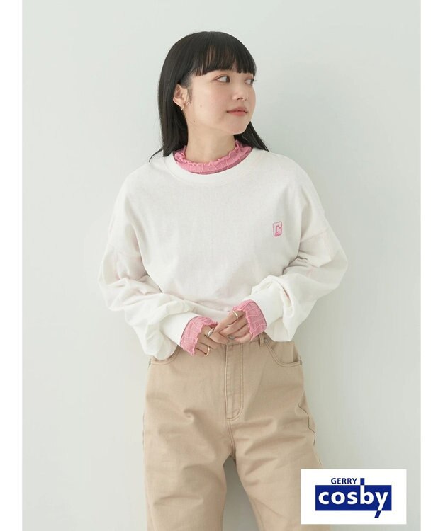 earth music&ecology Ｃｏｓｂｙ×ｅａｒｔｈ　配色ステッチロングＴシャツ Off White