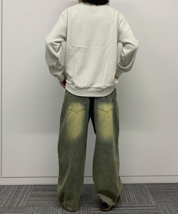 WEGO 【ユニセックス着用ITEM】ワッフルフリースOP刺繍クルートレーナー ホワイトアイボリー