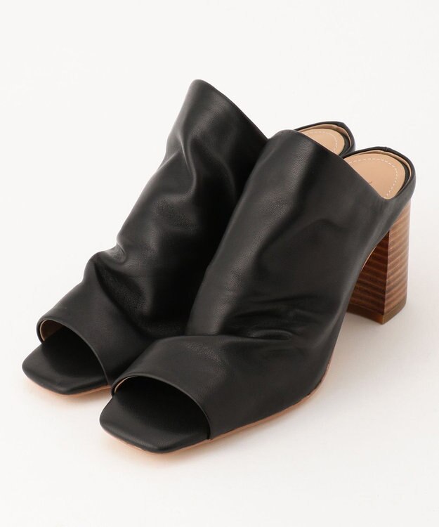 GRACE CONTINENTAL レザースタックヒールサンダル ブラック