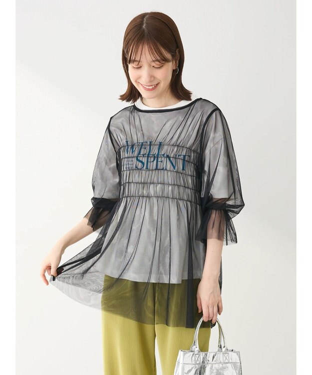 Green Parks チュールシャーリングチュニック Black