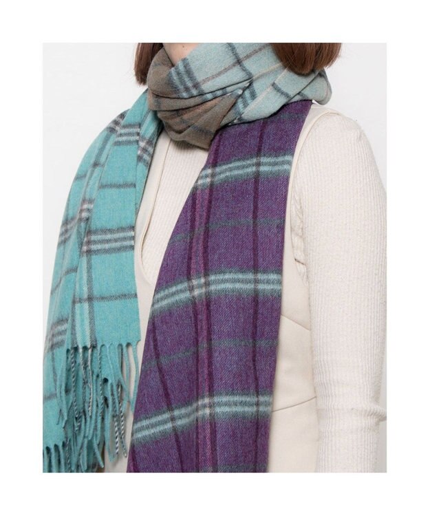 UNBILLION カシュネ cache nez / ウールメニーチェックストール グリーン