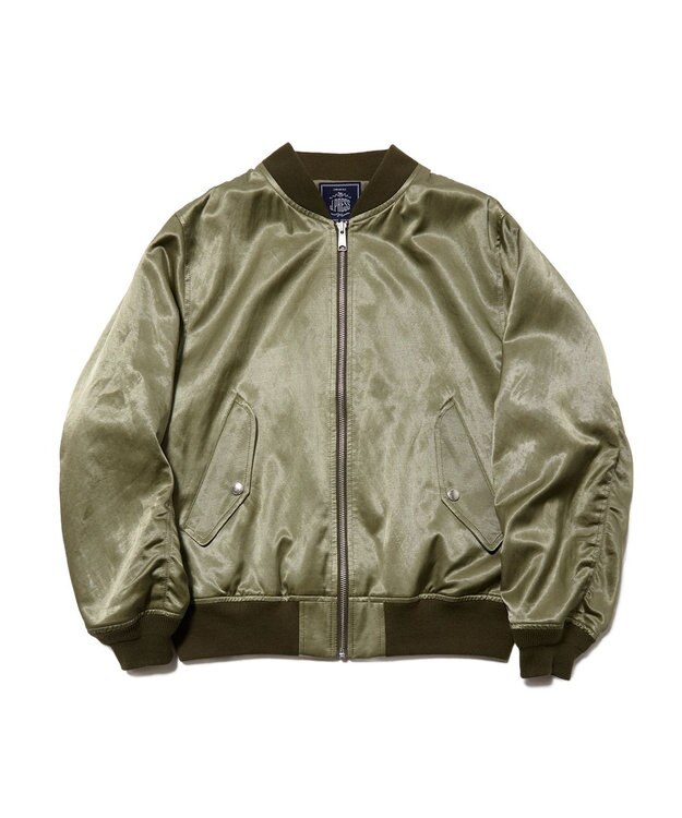 J.PRESS MEN 【J.PRESS ORIGINALS】Bleach Viscose Cotton Satin Flight Jacket / Japan Made ダークグリーン系