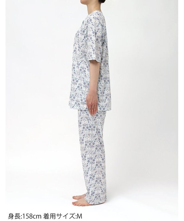 WACOAL パジャマ 綿100%(本体) 天竺素材 ミントン 5分袖 半袖 長ズボン レディース NDT167 /ワコール ホワイト