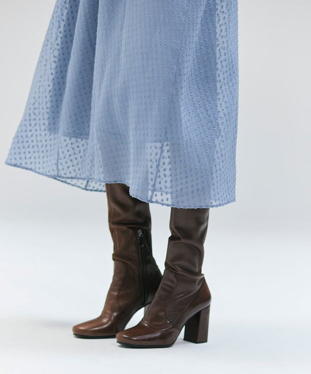 BEIGE， CALLERRY / シルク混ドットギャザーワンピース Dull Blue