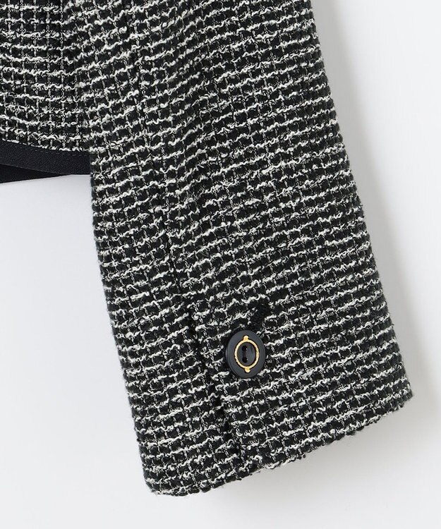 ANY SIS シャイニーストレッチツイード ノーカラージャケット シャンブレーネイビー