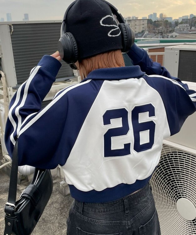 WEGO グラフィックショートトラックジャケット ネイビー