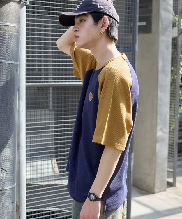 WEGO 【ユニセックス着用ITEM/MLサイズ展開】ワッフルラグランT（SS） ネイビー