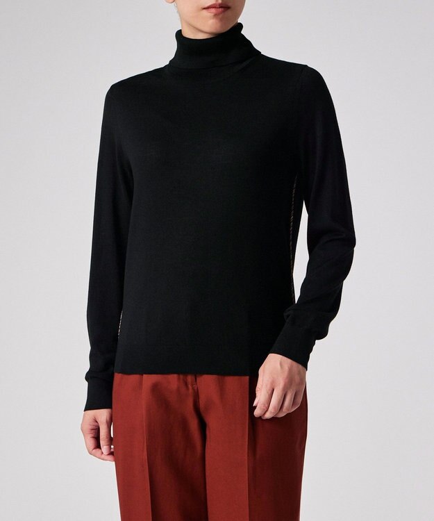 Paul Smith ドレープウール ストライプ タートルネック ニット ブラック