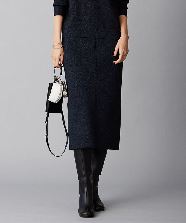 ICB 【洗える】 シャイニースムース ニットスカート ネイビー系