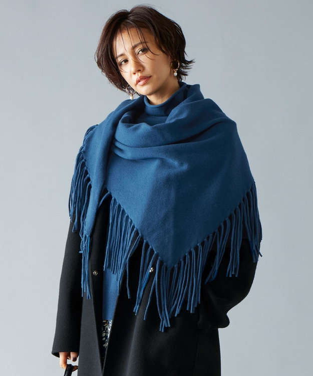 自由区 【洗える】ソフトウールハイゲージフリンジ ストール ブルー系