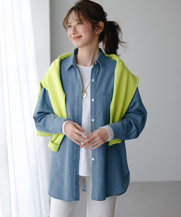 23区 ライトダンガリー デニムシャツ ターコイズブルー系