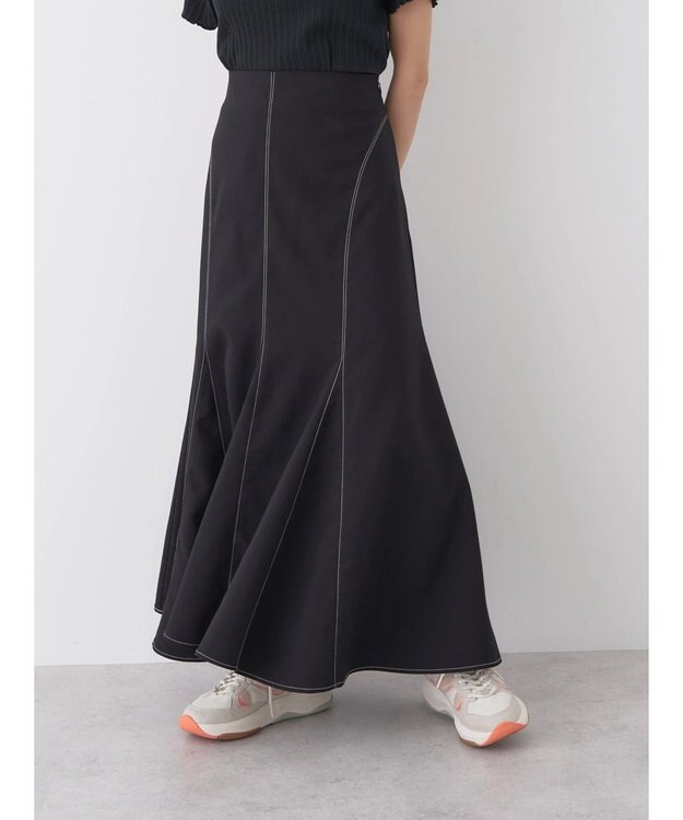 earth music&ecology 配色ステッチパネルフレアスカート Black