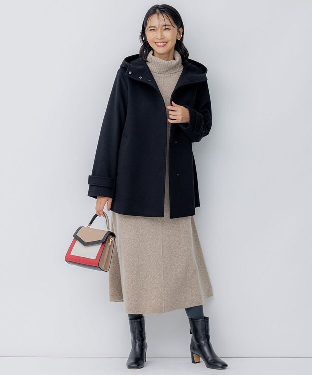 23区 L ウールカシミヤビーバー フード付き ショートコート ブラック系