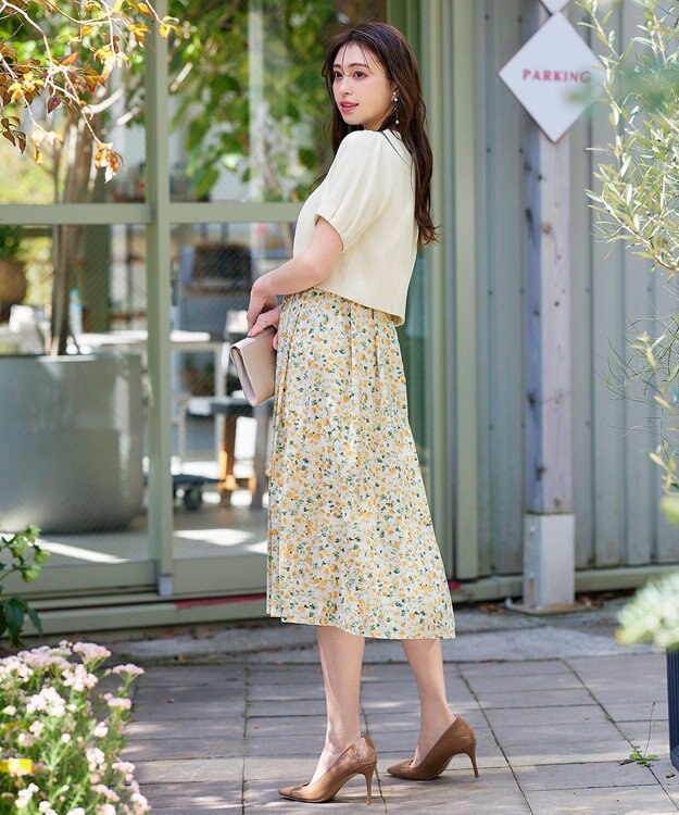 Tiaclasse 【洗える】大人華やかなノースリーブ花柄ワンピース イエロー