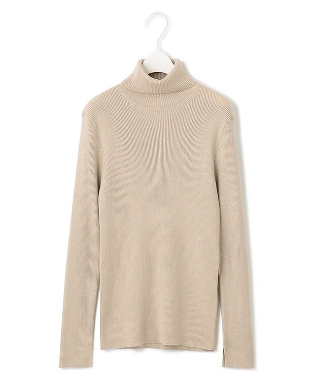 ICB 【洗える】エクストラファインメリノリブ タートルネックニット ベージュ系ラメ