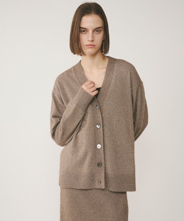 GRACE CONTINENTAL フィルムヤーンニットカーディガン ベージュ