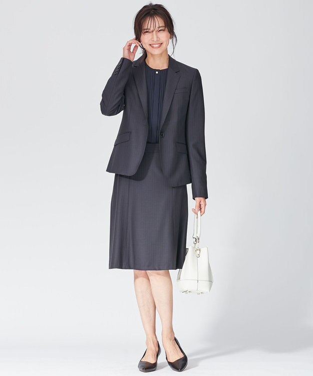 23区 L 【洗える】ピンタック ディテール ブラウス ネイビー系