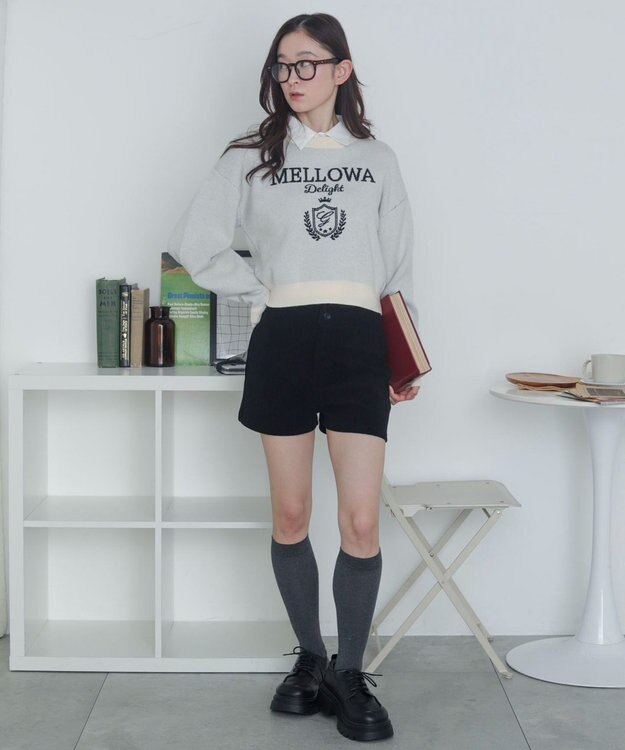 WEGO シャツドッキングジャガードニット ホワイトアイボリー