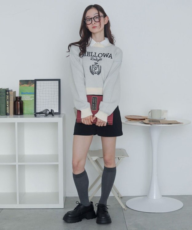 WEGO シャツドッキングジャガードニット ホワイトアイボリー