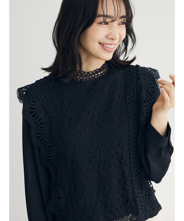Green Parks ・Ｐｅｔｉｔ　Ｆｌｅｕｒ　イロイロレースブラウス Black