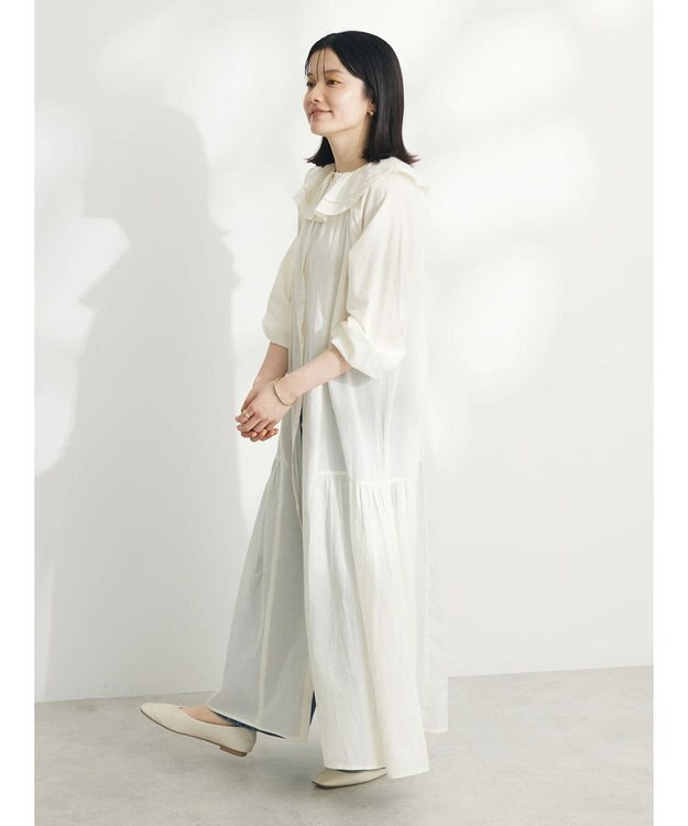 CRAFT STANDARD BOUTIQUE インド綿フリル衿ワンピース Ivory