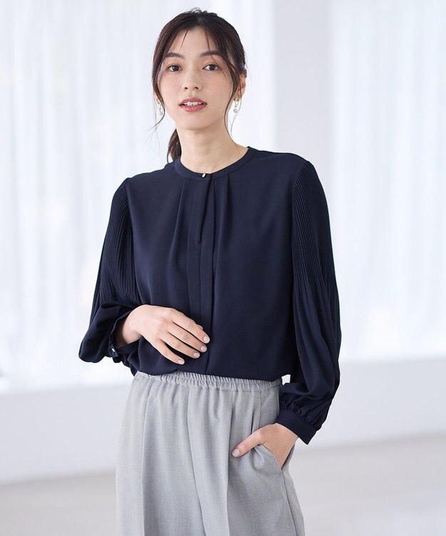 ANY L プリーツブラウス ネイビー