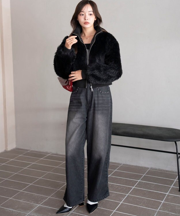 WEGO 【25年秋冬新作】フェイクファーショートブルゾン ブラック