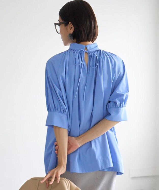 UNFILO L 2WAYギャザーブラウス サックス