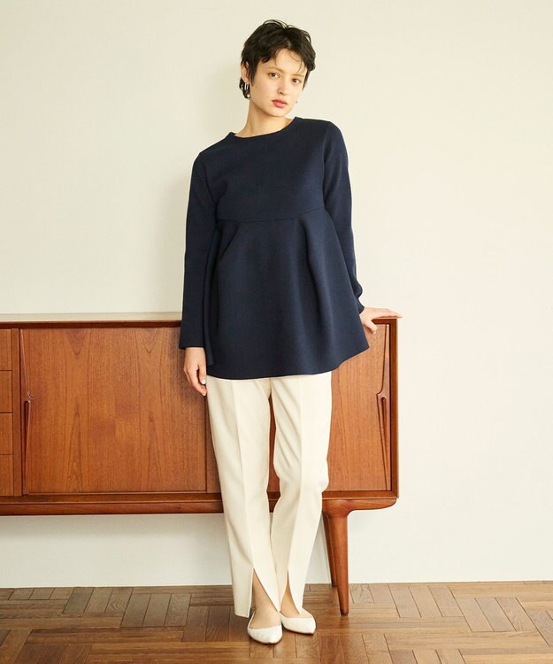 #Newans 【洗える】フォルムペプラムチュニックニット ネイビー