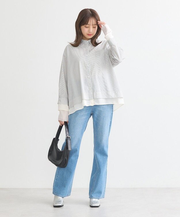 earth music&ecology シフォン×チュールレイヤードシャツ Stripe