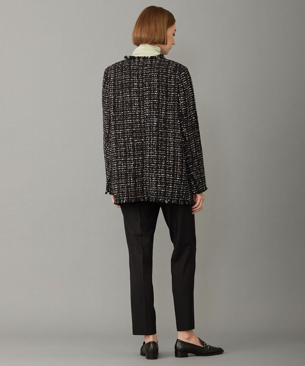 ICB L 【セットアップ着用可能】ロービングツイード ノーカラージャケット ブラック×オフホワイト系