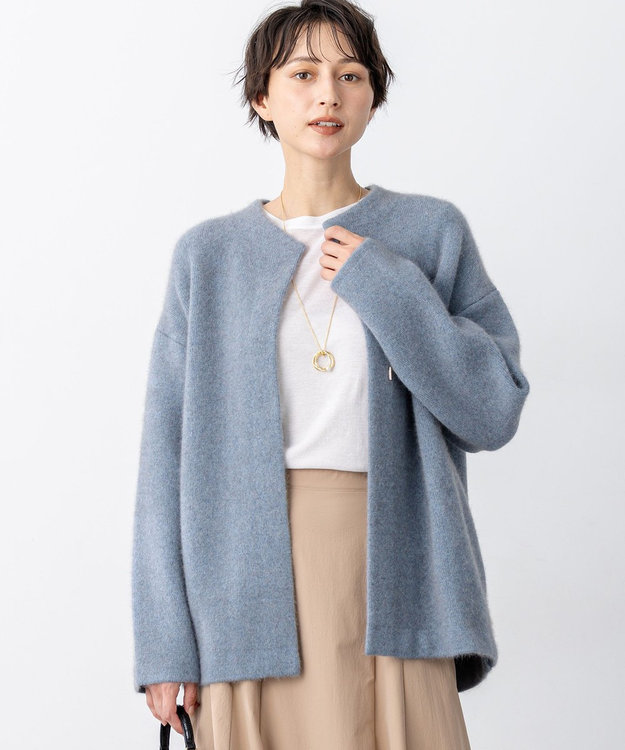 23区大きいサイズ46 ラクーンブレンドダブルフェイスニットアウター 見上愛さん着用/洗える】ラクーンブレンドダブルフェイス ニット