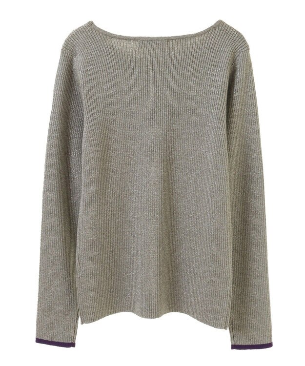 Green Parks もちっと袖配色ボートネックニットプルオーハ Silver