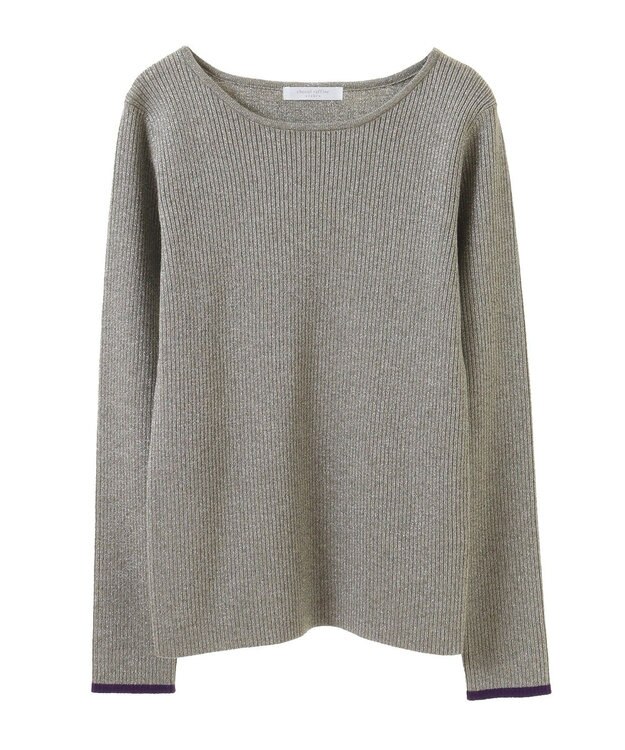 Green Parks もちっと袖配色ボートネックニットプルオーハ Silver