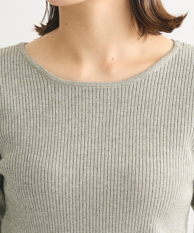 Green Parks もちっと袖配色ボートネックニットプルオーハ Silver