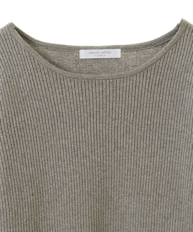 Green Parks もちっと袖配色ボートネックニットプルオーハ Silver